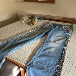 Designer jeans with rhinestones foil Butterflies